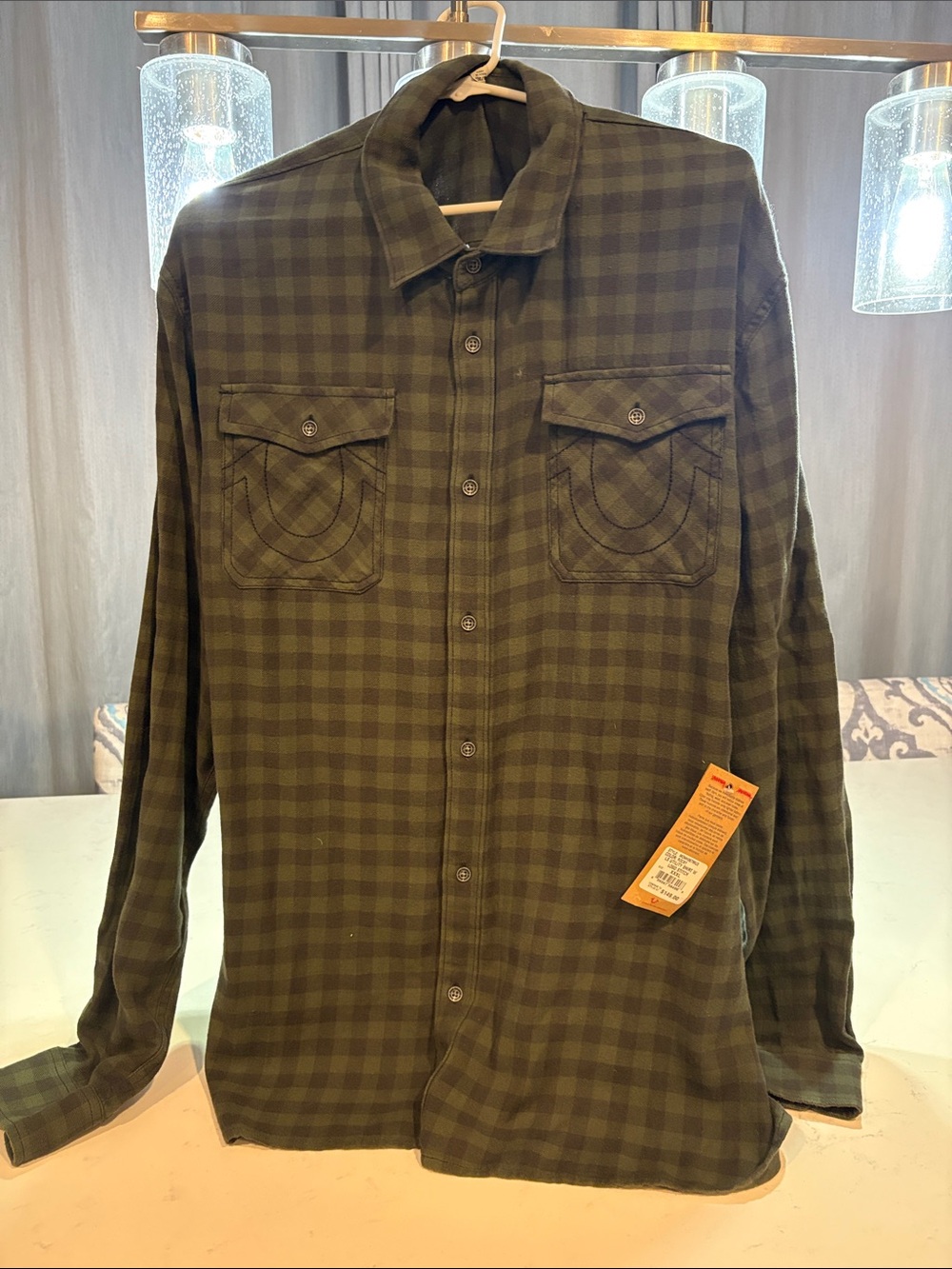 True Religion Olive Plaid Button-Down Shirt